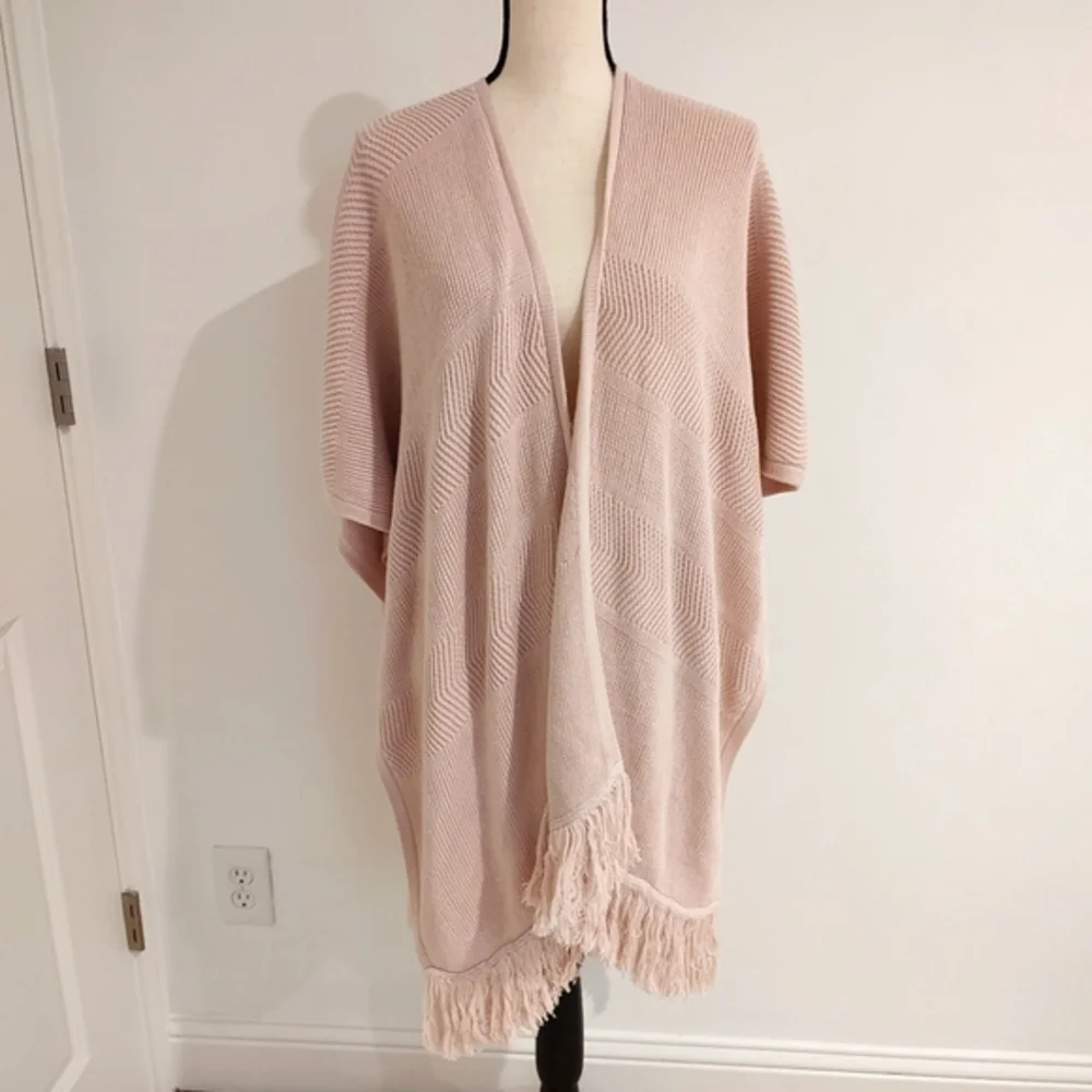 Roller Rabbit May Cape Pale Rose Pink Fringe Cotton Sweater One Size